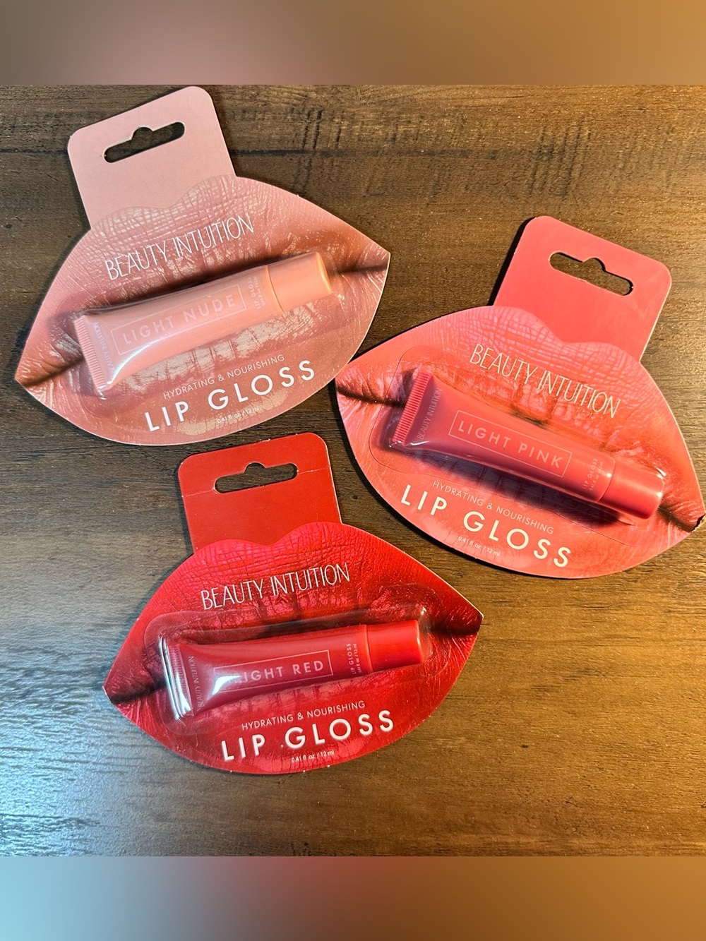 BEAUTY INTUITION HYDRATING & NOURISHING LIP GLOSS 3PK NUDE, PINK, RED BNIP